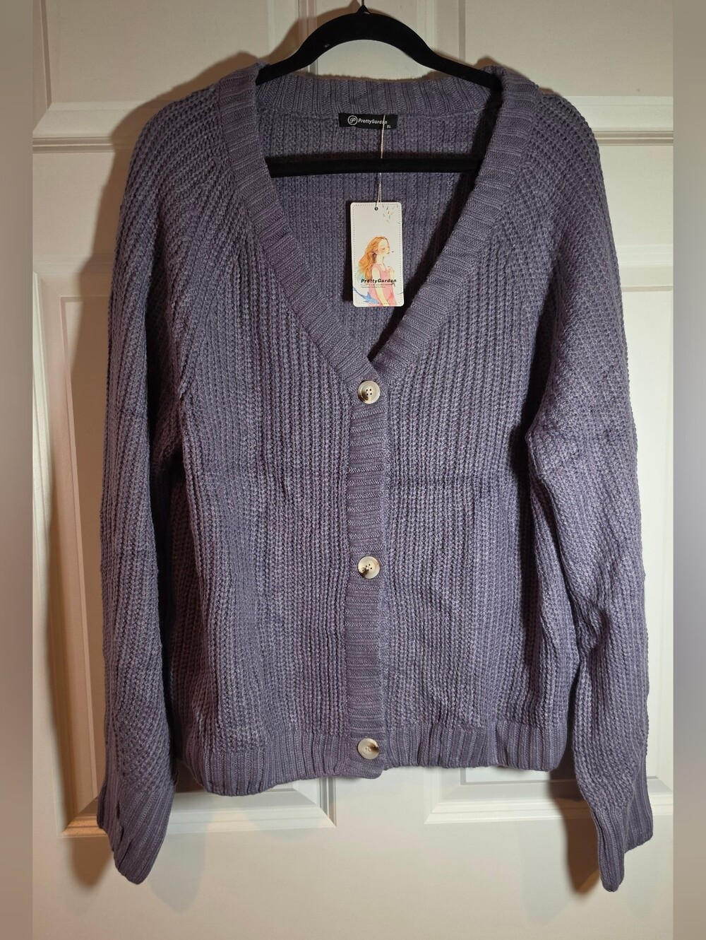 NWT Pretty Garden Purple V-Neck Button Cardigan Sweater Acrylic XL